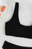 Angelsin Özel Fitilli Kumaş Tankini Bikini Üstü Siyah Siyah görsel 4