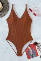 Çapraz Sırt Dekolteli V Yaka Mayo Mayokini Kahverengi MS4324 Kahverengi farklı açı
