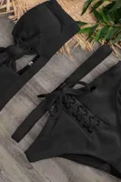 Önden Büzgülü Straplez Bikini Üstü Angelsin 4185 Siyah farklı açı