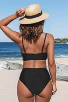 Angelsin Özel Tasarım Önden Çarpraz Bikini Üstü Siyah MS42009 Siyah detay görünüm