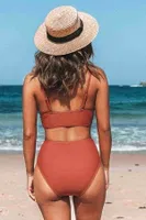 Angelsin Önden Çarpraz Yüksek Bel Bikini Takım Kırmızı MS4200 Kırmızı detay görünüm