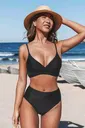 Önden Çarpraz Yüksek Bel Bikini Takım Siyah Angelsin MS4200