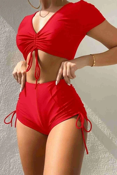 Önden Büzgülü Kısa Kol Bikini Üstü Angelsin 43189