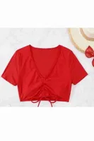 Önden Büzgülü Kısa Kol Bikini Üstü Angelsin 43189 Kırmızı farklı açı