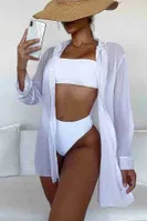 Şifon Gömlek Plaj Elbisesi Pareo Kimono Beyaz Angelsin MS4357 Beyaz