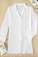 Şifon Gömlek Plaj Elbisesi Pareo Kimono Beyaz Angelsin MS4357 Beyaz farklı açı