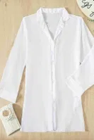 Şifon Gömlek Plaj Elbisesi Pareo Kimono Beyaz Angelsin MS4357 Beyaz görsel 5
