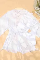 Yanları Büzgülü Şifon Pareo Plaj Elbesi Cover Up Kimono Angelsin MS4408 Beyaz detay görünüm