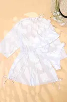 Yanları Büzgülü Şifon Pareo Plaj Elbesi Cover Up Kimono Angelsin MS4408 Beyaz farklı açı