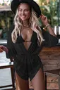 Büzgülü Şifon Pareo Plaj Elbesi Cover Up Kimono Siyah Angelsin 4204