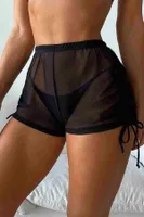Tül Büzgülü Plaj Şortu Cover Up Angelsin 4406 Siyah