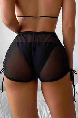 Angelsin Tül Büzgülü Plaj Şortu Cover Up Angelsin 4406 - Alternatif Görünüm