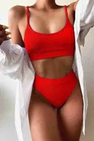 Angelsin Yüksek Bel Fitilli Kumaş Bikini Altı Kırmızı Kırmızı