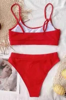Angelsin Yüksek Bel Fitilli Kumaş Bikini Altı Kırmızı Kırmızı görsel 4