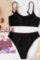 Yüksek Bel Fitilli Kumaş BiKini Altı Siyah Angelsin 43718 Siyah detay görünüm