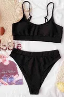 Yüksek Bel Fitilli Kumaş BiKini Altı Siyah Angelsin 43718 Siyah farklı açı