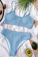 Fitilli Kumaş Yüksek Bel Tankini Bikini Üstü Mavi Angelsin 43719 Mavi detay görünüm