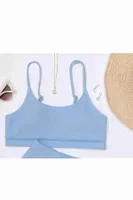 Angelsin Yüksek Bel Özel Kumaş Tankini Bikini Üstü Mavi Mavi farklı açı