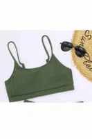 Angelsin Yüksek Bel Özel Kumaş Tankini Bikini Üstü Yeşil Yeşil görsel 4