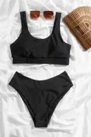 Yüksek Bel Tankini Bikini Takım Siyah Angelsin MS4345 Siyah farklı açı