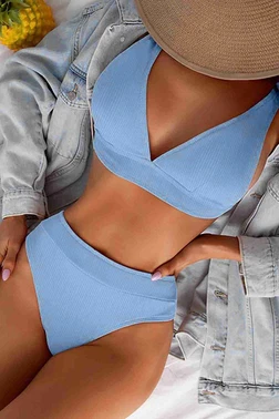 Angelsin Angelsin Yüksel Bel Bikini Takım Mavi