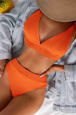 Angelsin Angelsin Yüksel Bel Bikini Takım Turuncu
