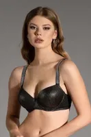 Askıları Taş İşlemeli Double Push Up Sütyen New Bra 9017 Siyah detay görünüm