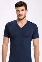Bambu V Yaka T-shirt İlke 1611 Lacivert detay görünüm