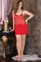 Battal Kırmızı Şeritli Seksi Fantezi Gecelik İzabel 4004 Kırmızı detay görünüm