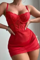 Kırmızı Özel Tasarım Zicir Aksesuarlı Gecelik Bella Notte 15576 Kırmızı