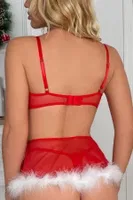 Transparan Tüylü Etekli Kırmızı Yılbaşı Kostümü Bella Notte 16053 Kırmızı görsel 4