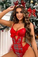 Ekoseli Kırmızı Dantelli Fantazi Yılbaşı Kostümü Bella Notte 15077 Kırmızı görsel 5