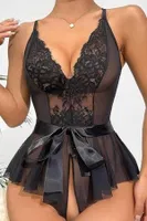 Açık Detaylı Kuşaklı Siyah Fantazi Gecelik Bella Notte 15037 Siyah