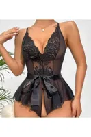 Açık Detaylı Kuşaklı Siyah Fantazi Gecelik Bella Notte 15037 Siyah farklı açı