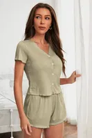 Düğmeli Kısa Kollu Kadın Şort Pijama Takım Bella Notte 7508 detay görünüm