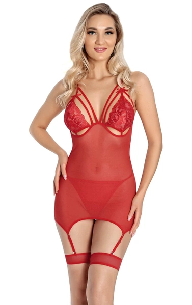 Bralet Kırmızı Jartiyer Gecelik Takımı Lily Bianca 875