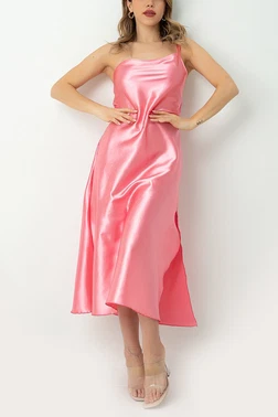 DOREMI Çarpraz Askılı Derin Yırtmaçlı Saten Gecelik DoReMi 002-001280 - Alternatif Görünüm