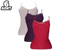 Defnem İnce Askılı Dantelli Flamlı Nefes Alan Bayan Atlet 6Lı Defnem 5206