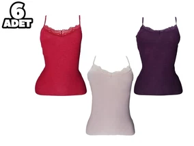 Defnem İnce Askılı Dantelli Flamlı Nefes Alan Bayan Atlet 6Lı Defnem 5206 - Alternatif Görünüm