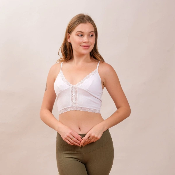 Pedli İnce Askılı Dantelli Crop Defnem 8114