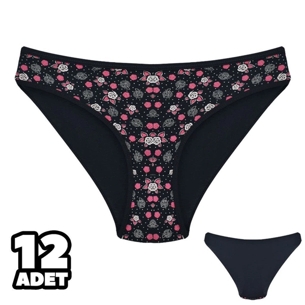 Siyah Desenli Bayan Bikini Külot 12Li Dondeza 101-128