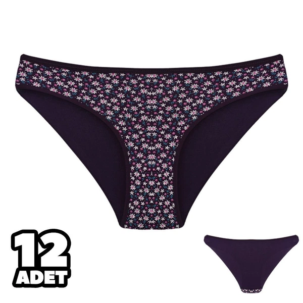 Mor Çiçekli Kadın Bikini Külot 12'Li Dondeza 101-130