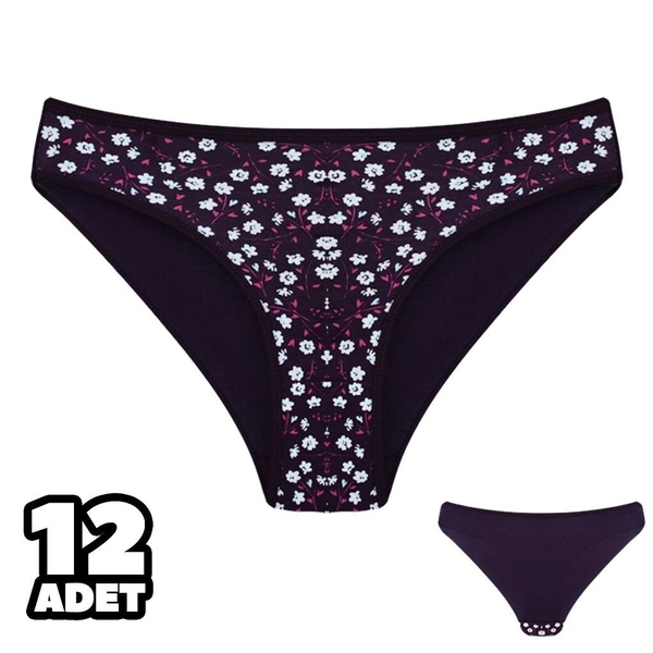 Mor Çiçekli Kadın Bikini Külot 12Li Dondeza 101-131