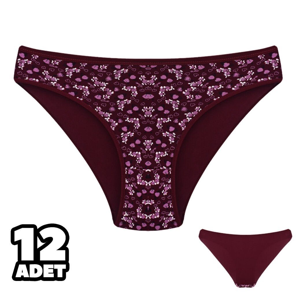 Önü Desenli Kadın Bikini Külot 12'Li Dondeza 101-134