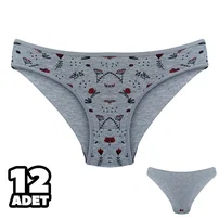 Dondeza Gri Desenli 12Li Kadın Bikini Külot Dondeza 101-140