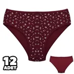 Bordo Desenli Yüksek Bel Kadın Külot 12Li Dondeza 201-136 Bordo
