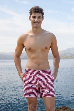 Doreanse Doreanse Erkek Deniz Şortu Kırmızı Çizgili Gemici 3839