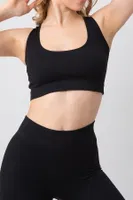 Seamless Fitilli Çapraz Kalın Askılı Spor Sütyen Doremi 002-000169 Siyah detay görünüm