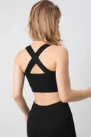 Seamless Fitilli Çapraz Kalın Askılı Spor Sütyen Doremi 002-000169 Siyah görsel 4