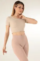 Dikişsiz Kısa Spor Crop DoReMi 002-000107 Bej görsel 6